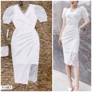 Váy body trắng tay bồng V1483 -  ĐẸP SHOP DVC ( Ảnh mẫu và ảnh trải sàn do shop tự chụp ) chính hãng