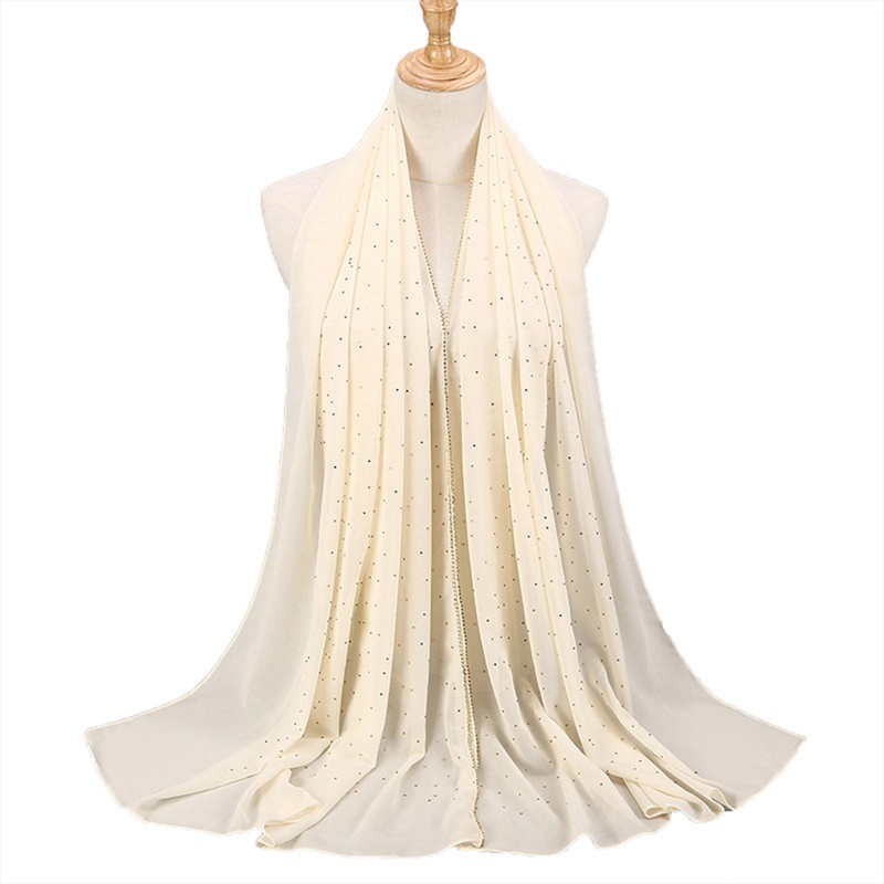 Khăn choàng chiffon đính đá ngọc trai nhân tạo phong cách Hồi giáo | BigBuy360 - bigbuy360.vn