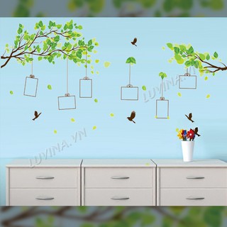 Decal dán tường trang trí phòng khách, phòng ngủ, phòng ăn,quán cafe - Cành cây treo khung ảnh