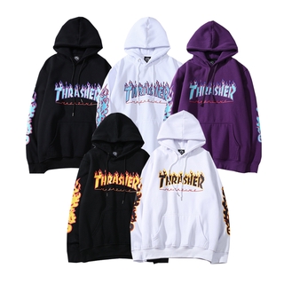 Áo Hoodie Phối Nhung Tay Dài In Chữ Thrasher Phong Cách Cổ Điển Thời Trang