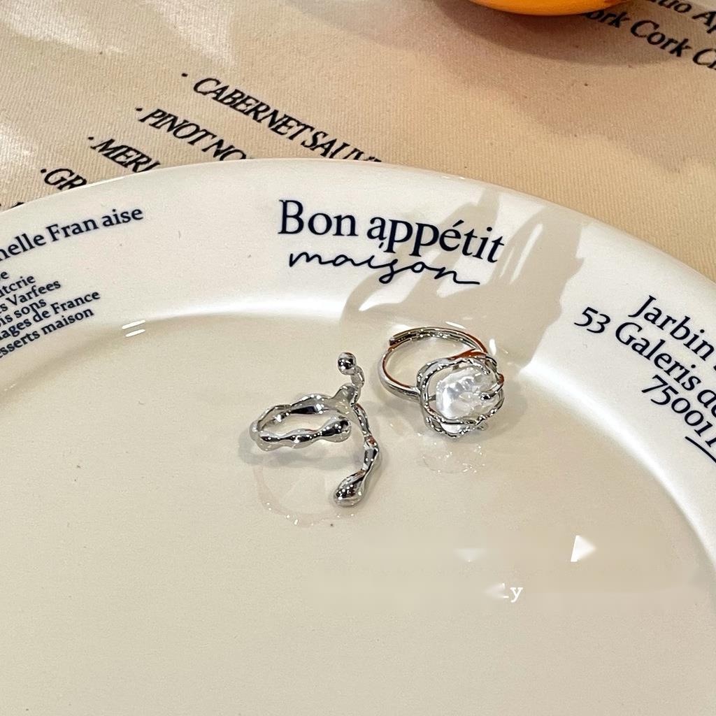 Nhẫn Kim Loại Đính Hạt Ngọc Trai Hình Vuông Phong Cách Hàn Quốc