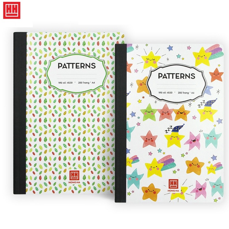 Sổ kẻ ngang A4 200 trang / 300 trang Patterns Hồng Hà 4530 / 4532 - Sổ bìa bồi may dán gáy