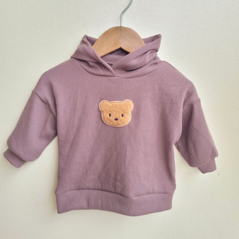 Áo hoodie thêu gấu cho bé chất cotton Waffle Hàn