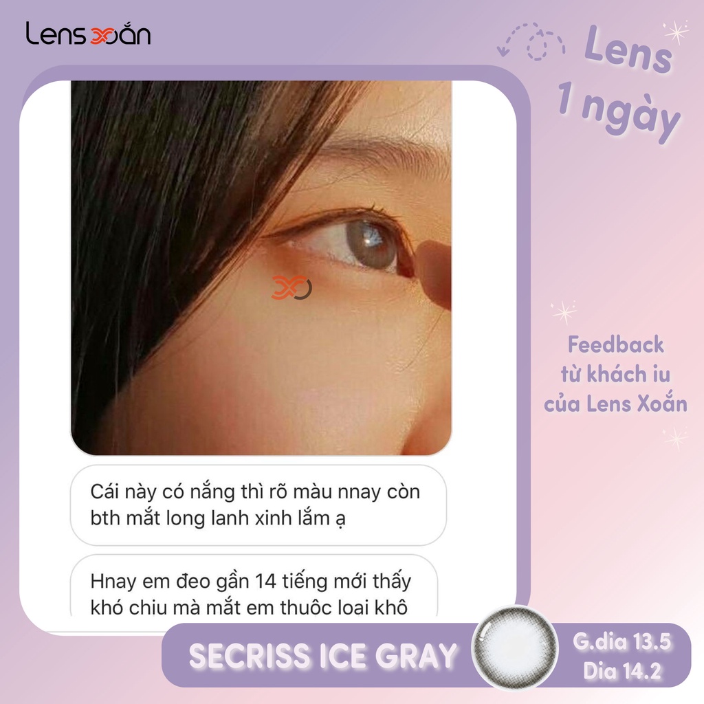 KÍNH ÁP TRÒNG 1 NGÀY SECRISS ICE GRAY CỦA OLENS: LENS XÁM TRO TỰ NHIÊN | LENS XOẮN