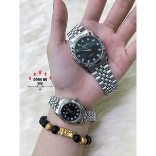 [Giá 1 Cặp] Cặp Đồng hồ đôi Halei dây thép- Tặng 1 vòng tỳ hưu - dây trắng mặt đen