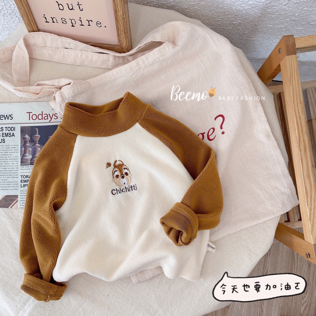 Áo dài tay cổ ba phân cho bé Beemo,Chất liệu vải cotton len dày dặn, siêu mềm mại B221