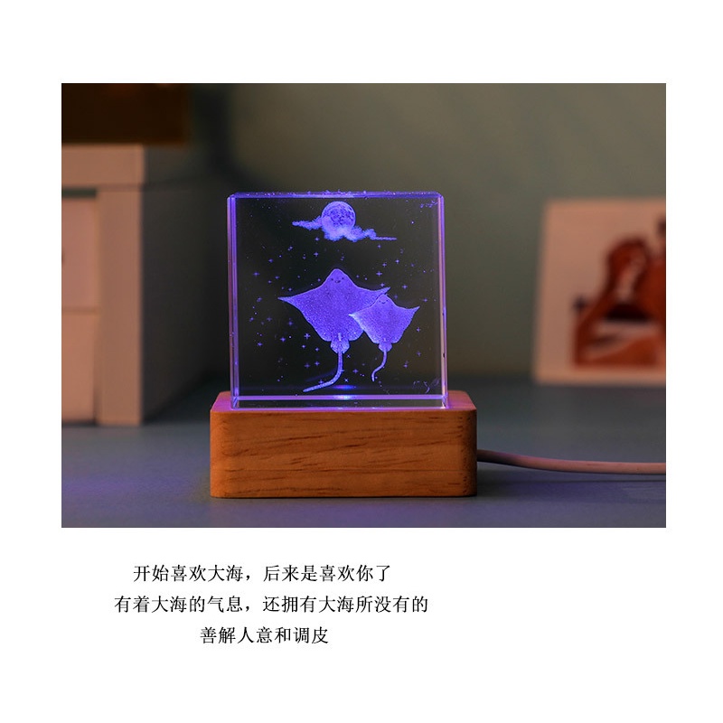 Đèn Ngủ Hình Khối Lập Phương 3D Pha Lê Sang Trọng Trang Trí Phòng Khách Tủ Tivi