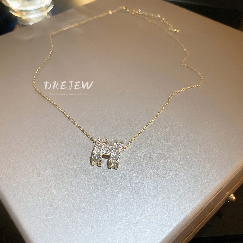 DREJEW Dây chuyền mạ vàng đính đá zircon mặt chữ đơn giản thời trang cao cấp phong cách Hàn Quốc dễ phối đồ