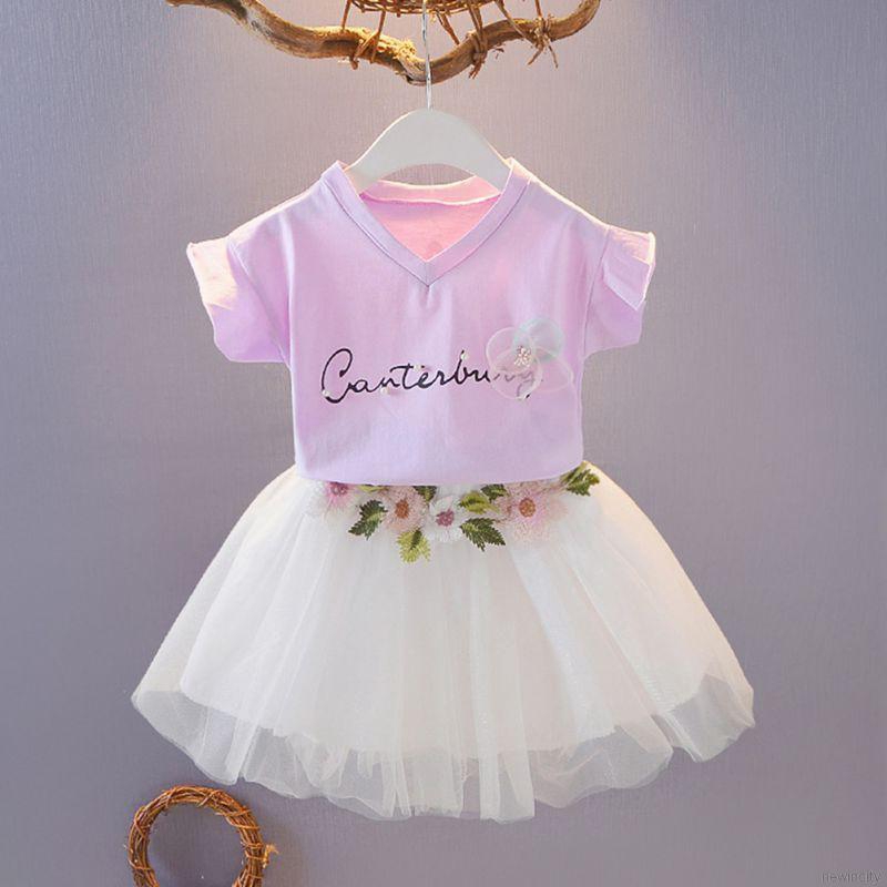 Bộ áo thun tay ngắn chân váy ren xòe ngắn dễ thương đáng yêu dành cho bé gái