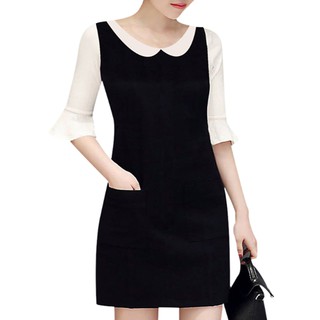 Đầm công sở đen cổ tròn 2 túi trước - dcs221