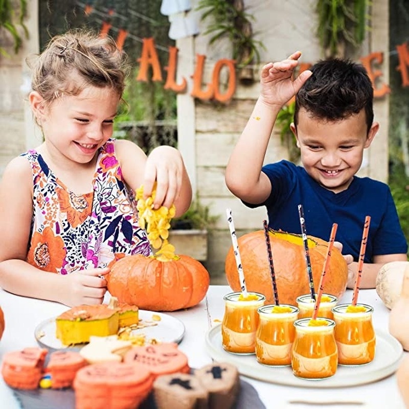 Set 25 Ống Hút Giấy Họa Tiết Halloween Có Thể Phân Hủy Sinh Học