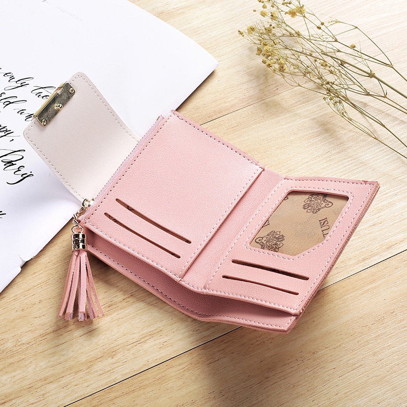 Fashion Tassels Short Wallet Bag for Women  Leather Clutch Bags Cute Korean Card Holder Female Folding Small Coin Purse