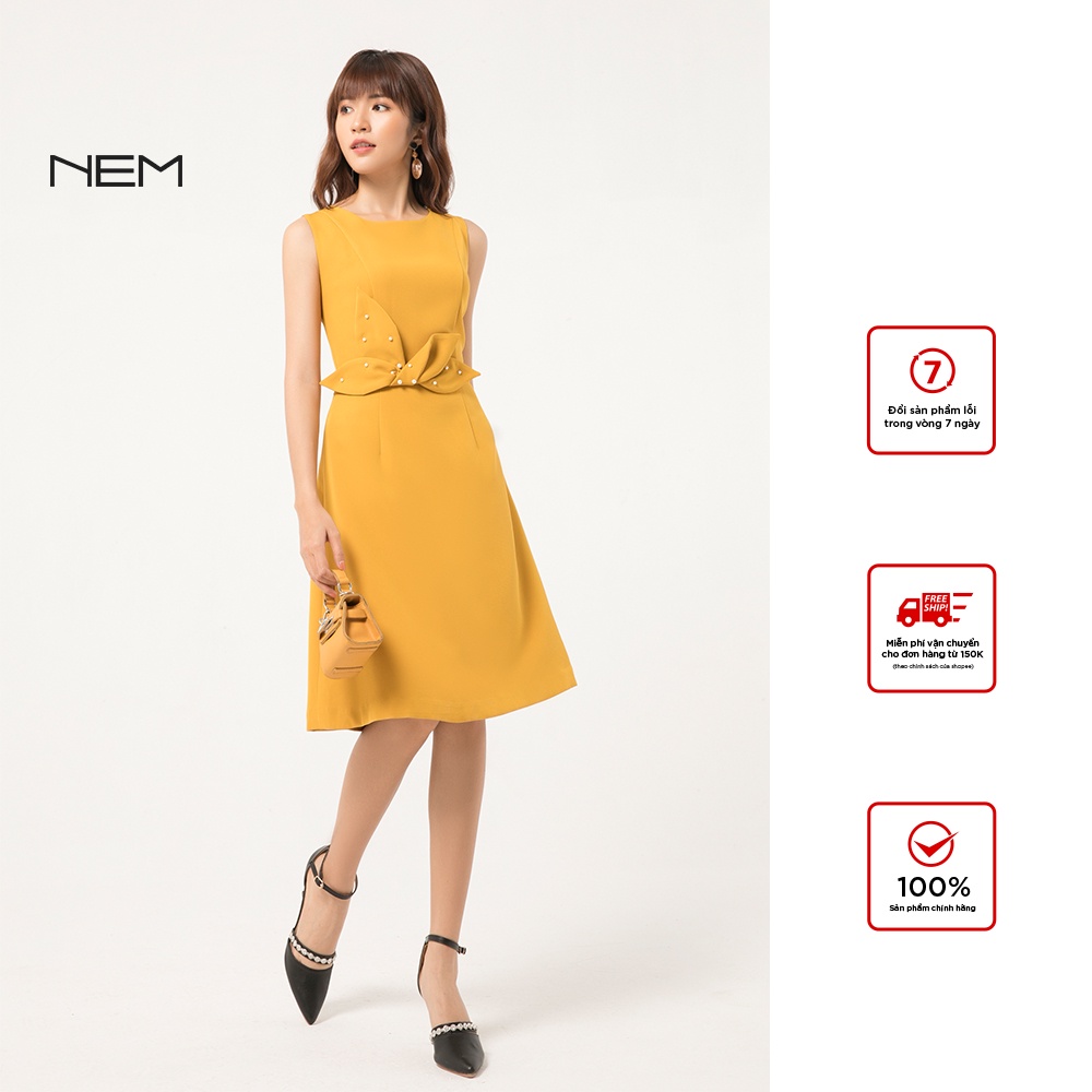 Đầm thiết kế không tay cao cấp NEM dáng chữ A màu vàng trẻ trung D02972