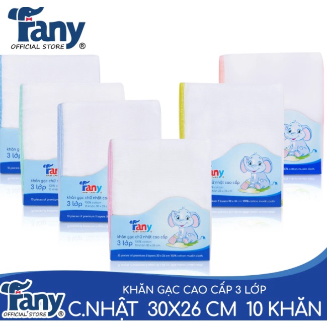 Khăn sữa gạc Fany xô trắng set 10 cái nhiều kích thước