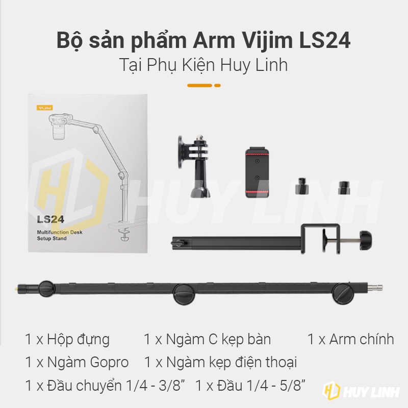VIJIM LS24 Tay Boom ARM giá treo Camera Mobile Đèn Led Micro Cao Cấp- Khả năng tải 2Kg