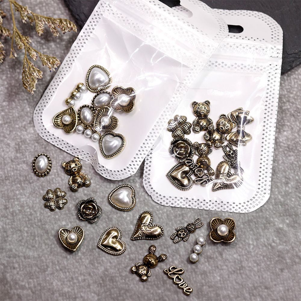 Hộp Phụ Kiện Trang Trí Móng Tay Hình Hoa/ Gấu/ Nơ 3D Bằng Đồng Độc Đáo Diy