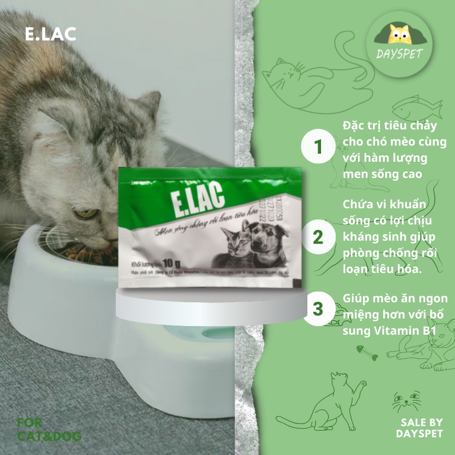 Men tiêu hoá vi sinh Elac tránh loạn đường ruột giảm tiêu chảy, biếng ăn giúp tiêu hóa tốt cho chó mèo Dayspet