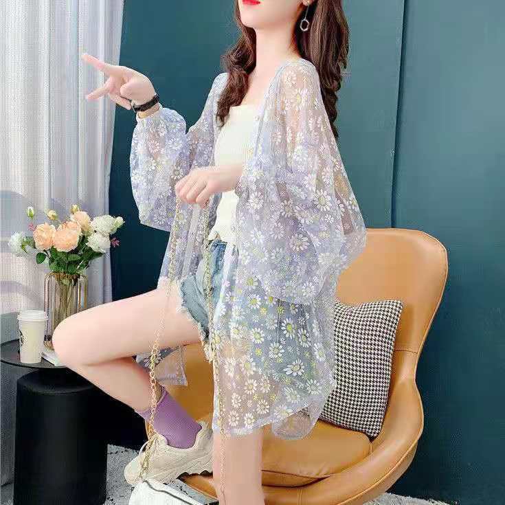 Áo Khoác Lưới Chống Nắng In Họa Tiết Hoa Cúc Phong Cách Hàn Quốc Thời Trang Mùa Hè Cho Nữ 2022
