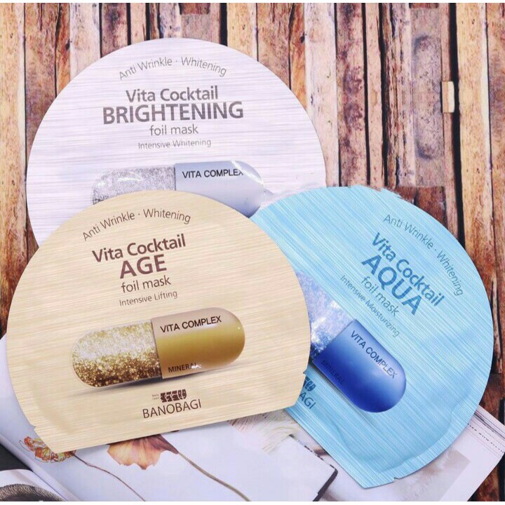 Combo 5 Mặt nạ lá nguyên khối dưỡng da ẩm mượt BNBG Vita Cocktail Aqua Foil Mask - Moisturizing.màu xanh