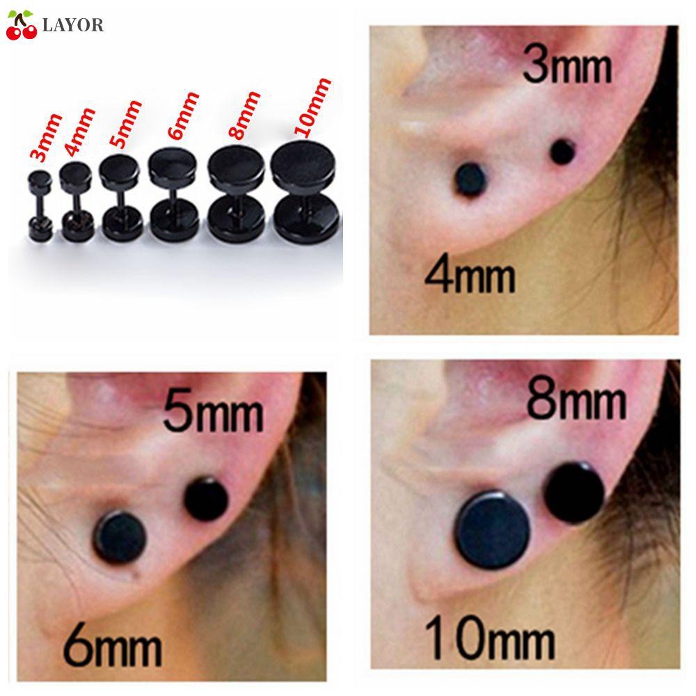 1 Đôi Khuyên Tai Hình Quả Tạ Tròn Bằng Thép Không Gỉ Nhiều Kích Cỡ Màu Đen Cho Nam Và Nữ