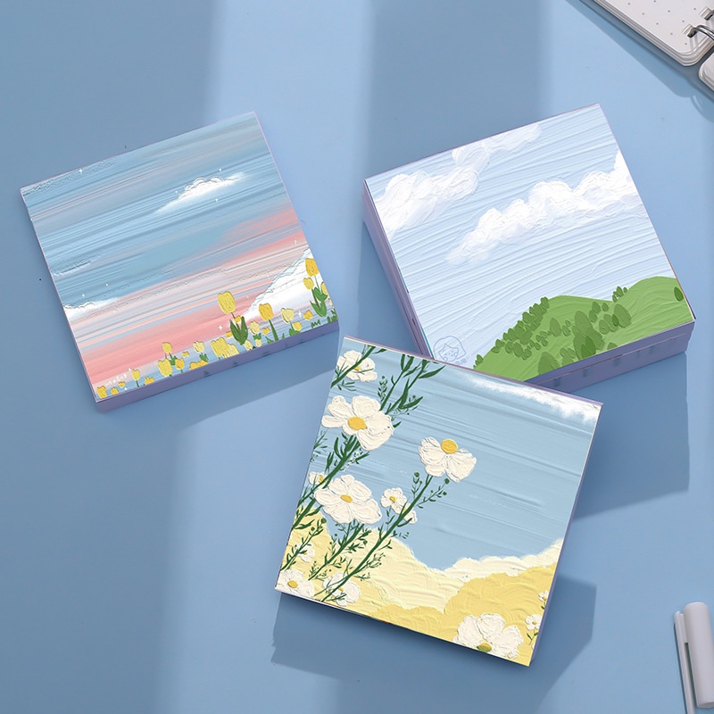 Set 3 Giấy Ghi Chú Dán Tường Hình Phong Cảnh Sơn Dầu Đẹp Mắt