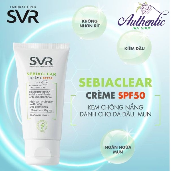 (Có sẵn) Kem chống nắng cho da dầu mụn S.V.R Sebiaclear Cream SPF50 (Bill Pháp Nội Địa)