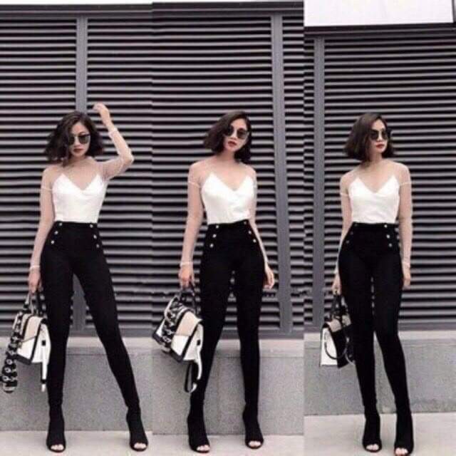 Quần Nữ Legging Cạp Cao Gen Bụng 6 Cúc Thời Trang Phong Cách Hàn Quốc Đính Khuy Siêu Hót Đẹp