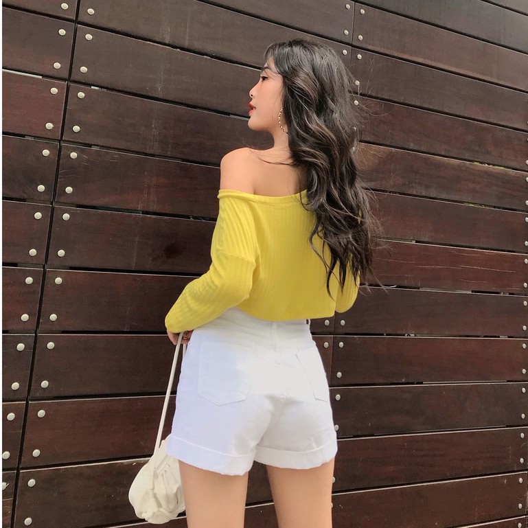 Áo thun lệch vai (Tím / Xanh cốm) - GM26