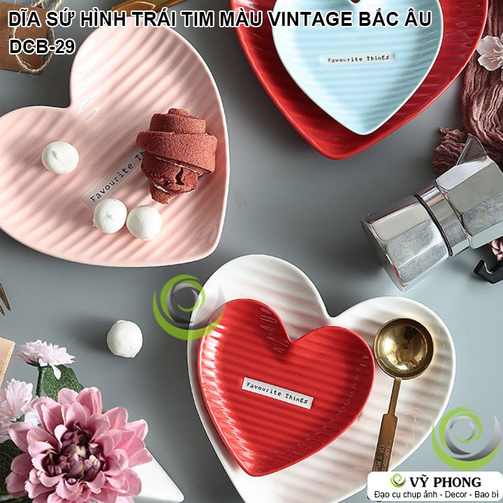 DĨA SỨ HÌNH TRÁI TIM MÀU VINTAGE PHONG CÁCH BẮC ÂU NORDIC TRANG TRÍ BẾP CHỤP HÌNH ĐẠO CỤ CHỤP ẢNH SẢN PHẨM INS DCB-29