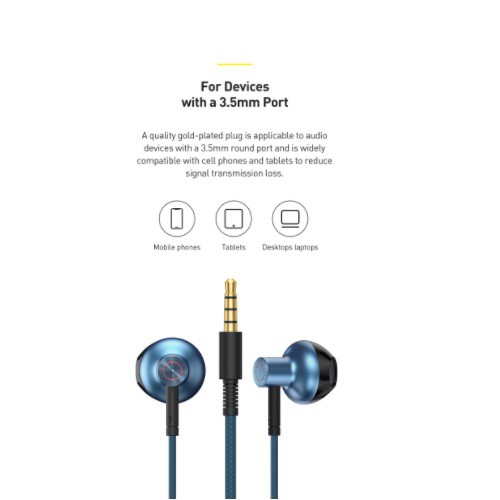 Tai nghe nhét tai có dây Ba-se-us H19, âm thanh nổi 6D, jack 3.5mm, có mic cho điện thoại Samsung, Xiaomi, Huawei,...