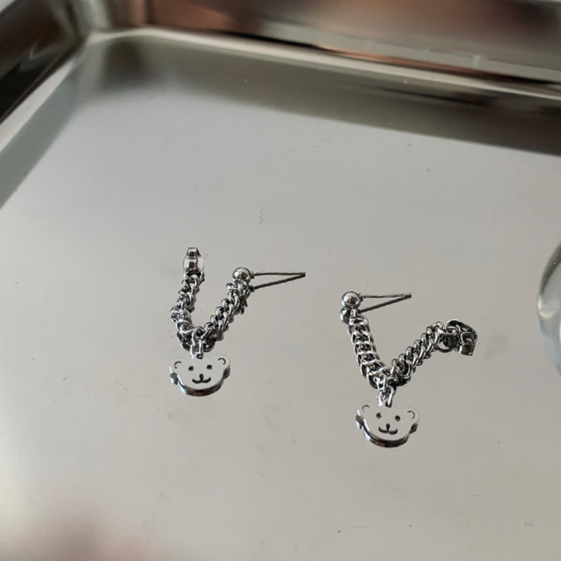 Khuyên tai đính mặt hình chú gấu xinh xắn đáng yêu thời trang