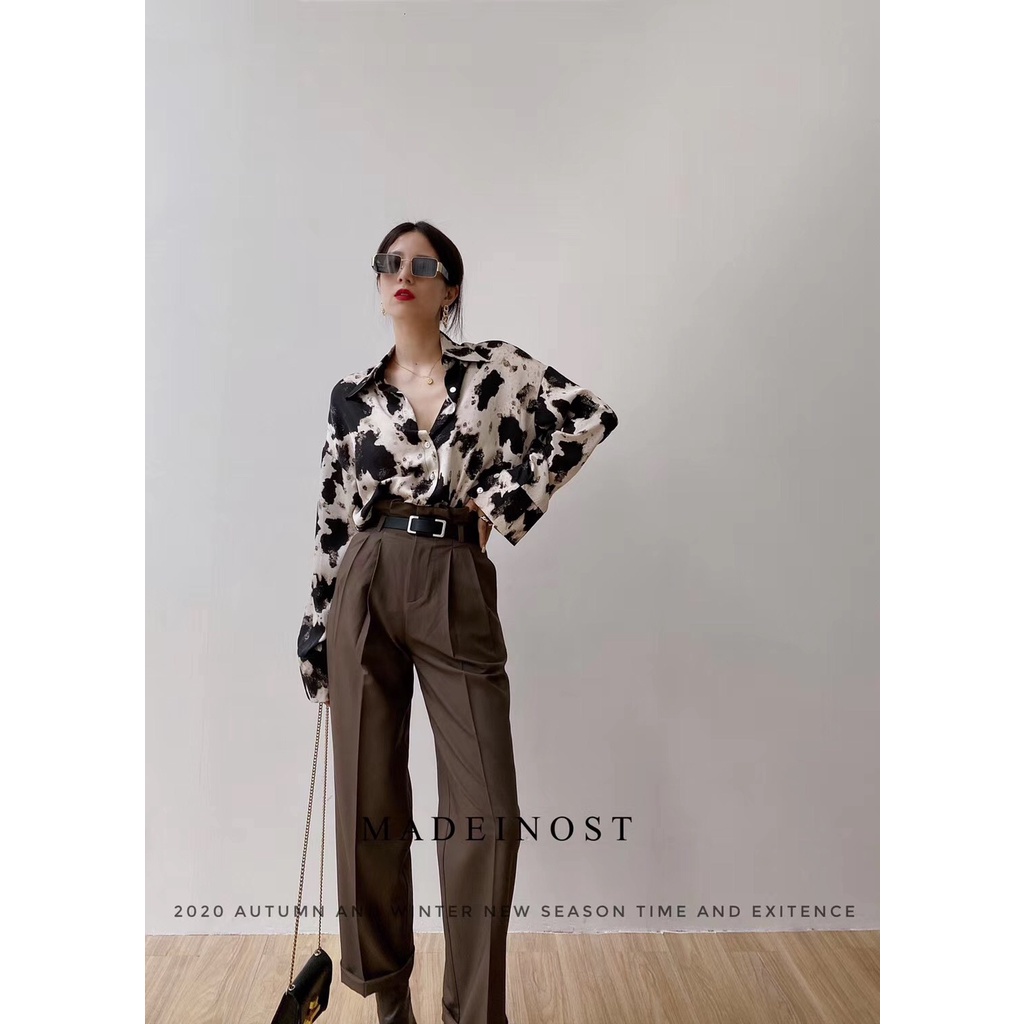 Áo sơ mi nữ tay dài công sở họa tiết da báo đẹp kiểu Hàn Quốc cao cấp mát thời trang quý phái bigsize form rộng K4T2-2