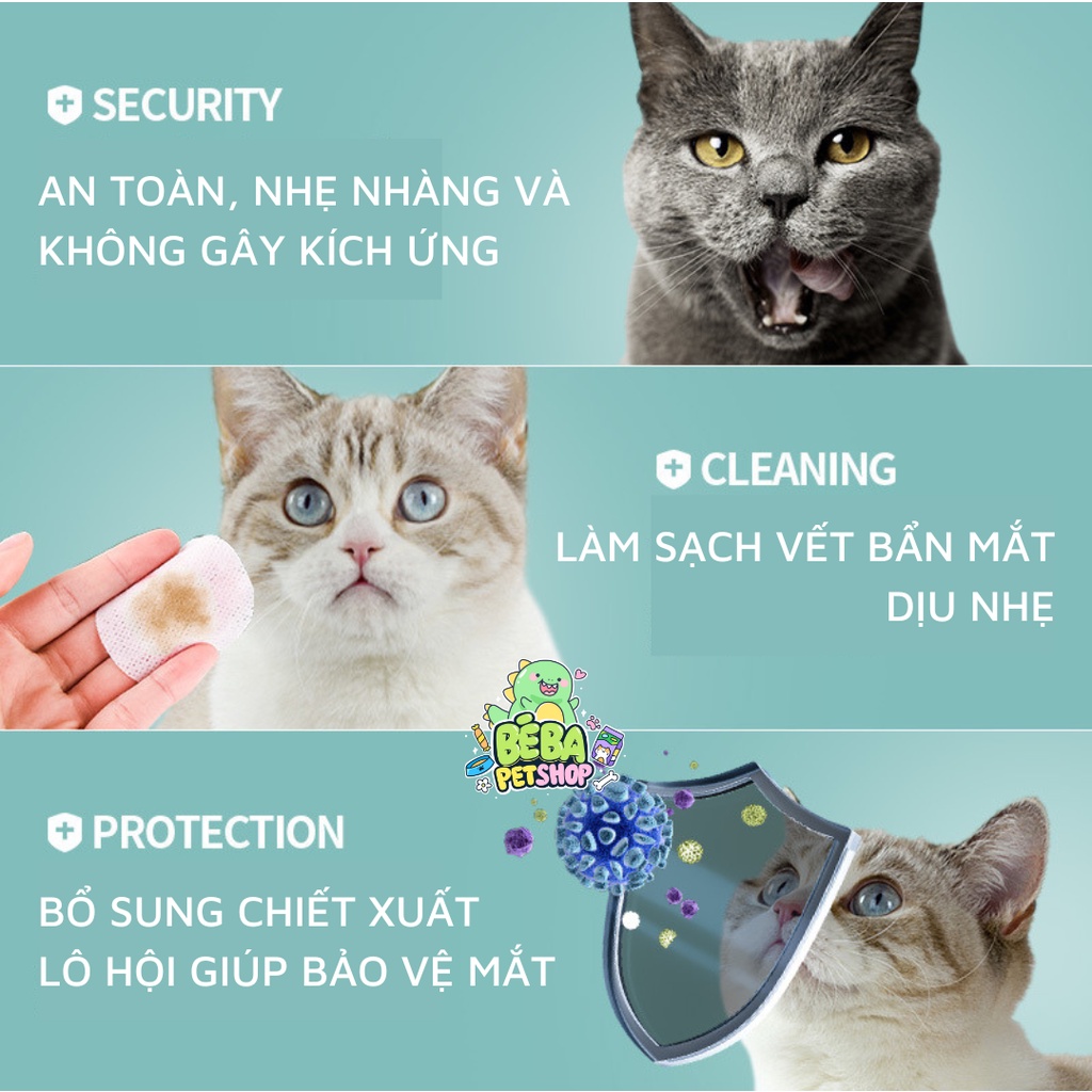 Khăn ướt lau mắt và tai cho chó mèo 70 Present, hộp 150 miếng, chiết xuất lô hội, dịu nhẹ | Bé Ba Petshop