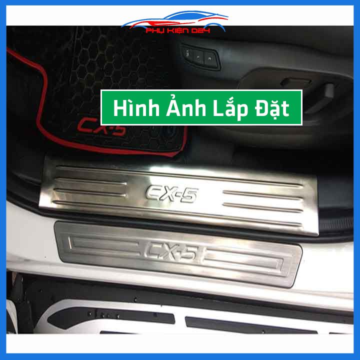 Bộ ốp bậc cửa trong ngoài nẹp bước chân CX-5 2018-2019-2020-2021-2022 Inox chống trầy trang trí xe