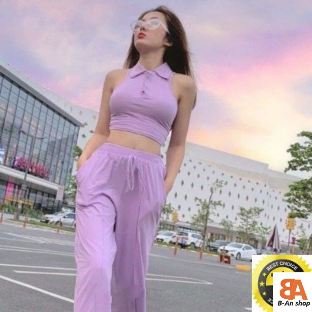 Áo ba lỗ croptop cổ bẻ cài cúc (Video)