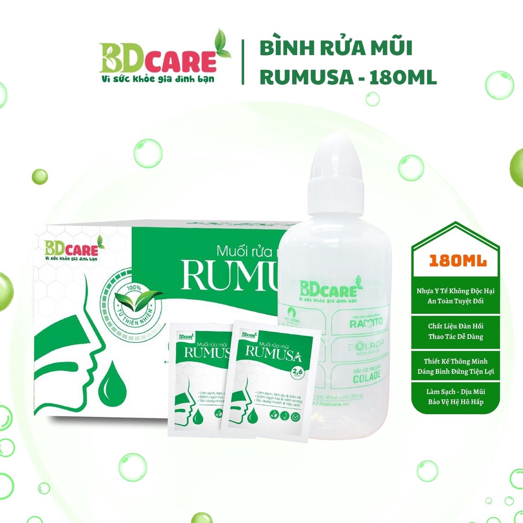 Bình Rửa Mũi Xoang Rumusa 180ml - BDcare- Giúp Làm Sạch Khoang Mũi, Loại Bỏ Bụi Bẩn, Hô Hấp Khỏe Mạnh