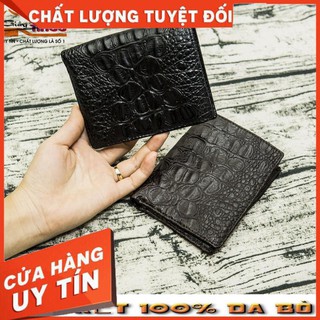 Xả Hàng Ví dọc nam da bò dập vân cao cấp đen-nâu
