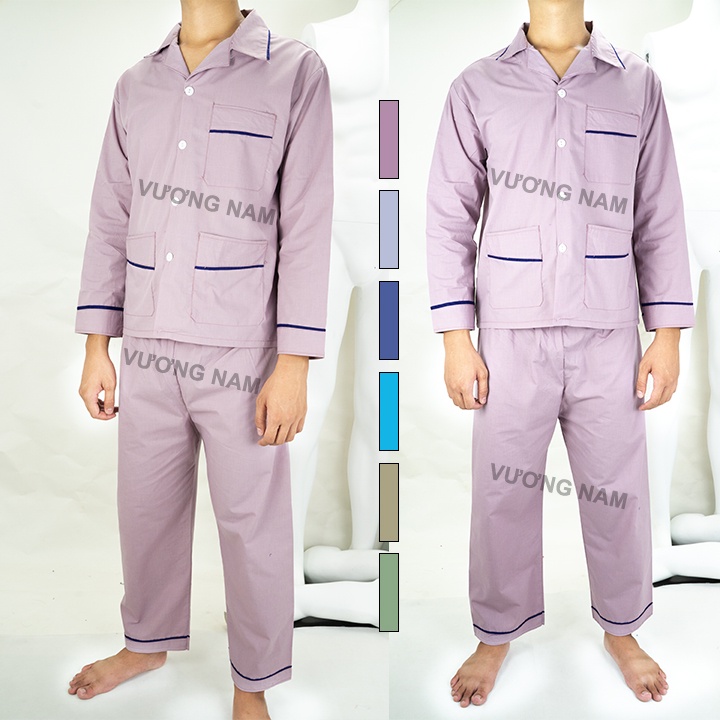 Đồ bộ pijama nam mặc nhà trung niên ông già cao cấp trung tuổi vải kate trơn sọc VN25J