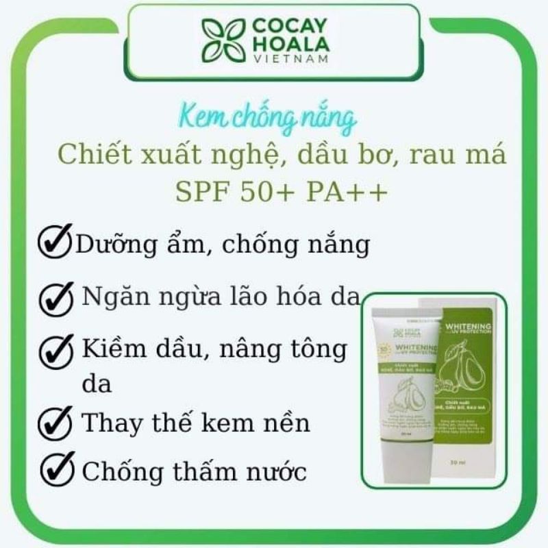 [MẪU MỚI]Kem trang điểm chống nắng Bơ Nghệ kiềm dầu, nâng tone tự nhiên dưỡng da  Cocayhoala SPF50/PA+++ 30ml