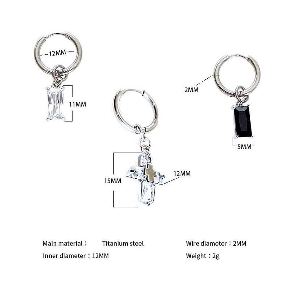 Khuyên Tai Tròn Hình Thánh Giá Bằng Thép Titan Đính Đá Zircon Phong Cách Gothic Punk Dành Cho Nam