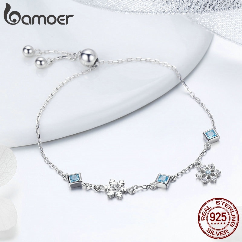 BAMOER Bông Tai Xi bạc 925 HìNh Bông TuyếT ĐíNh Đá Zircon