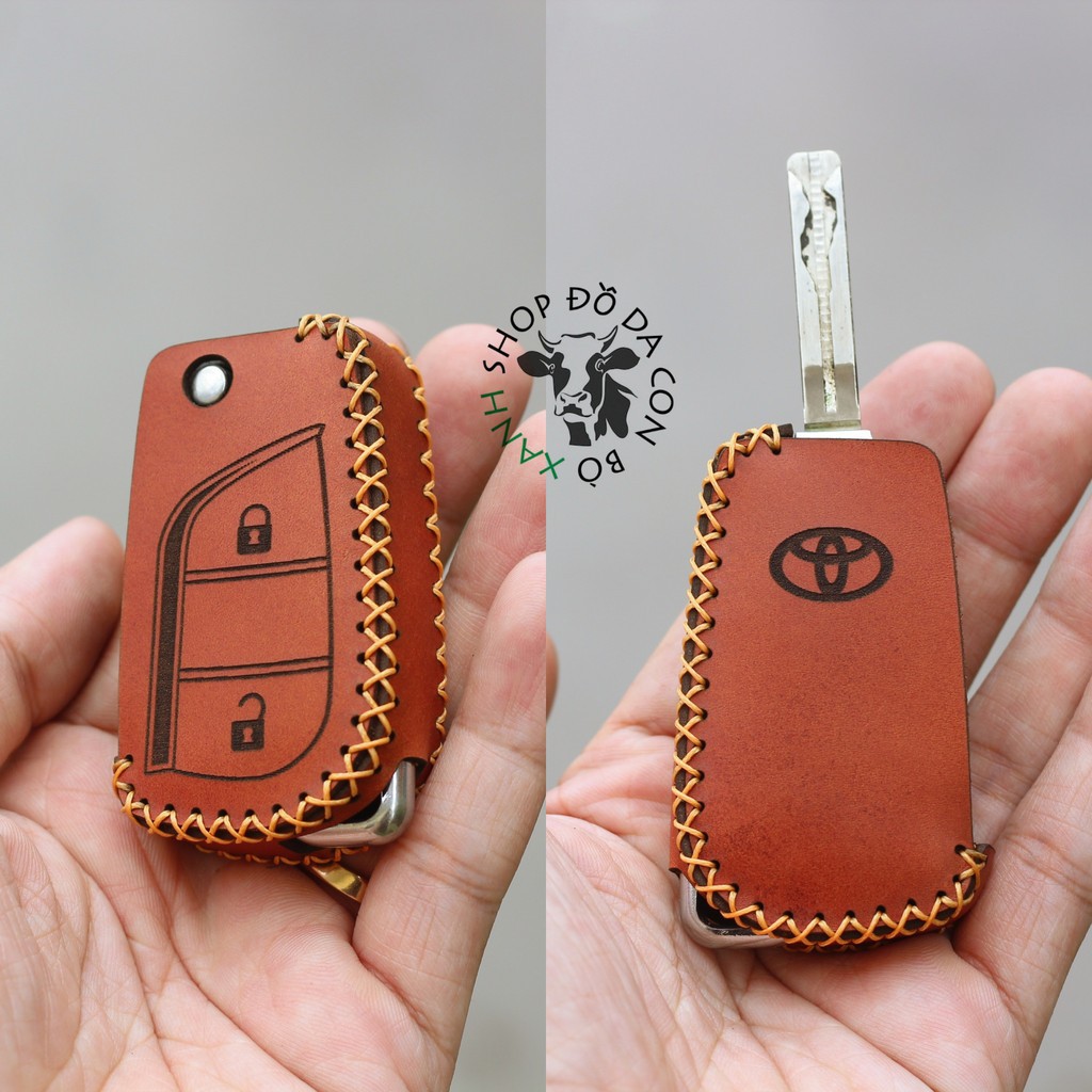Bao da chìa khóa Toyota Innova, Fortuner, Altis, Hilux chìa khóa cơ handmade da thật (chìa gập) 006