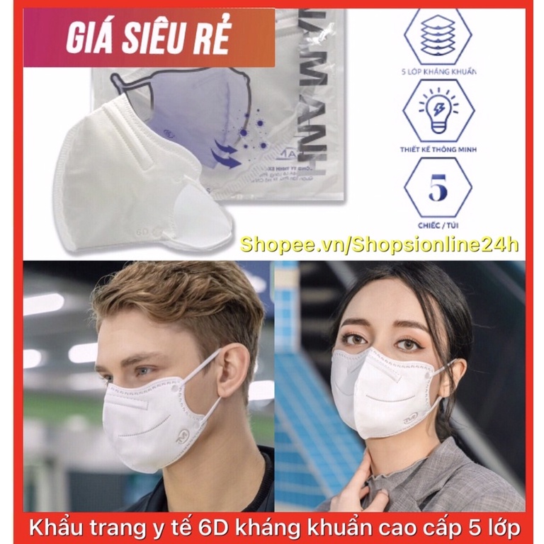 khẩu Trang y tế 6D cao cấp 5 lớp kháng khuẩn đủ mẫu thumbnail
