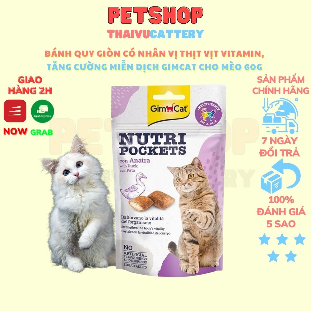 Bánh quy giòn có nhân vị thịt vịt bổ sung Vitamin, tăng cường miễn dịch GimCat cho mèo 60g