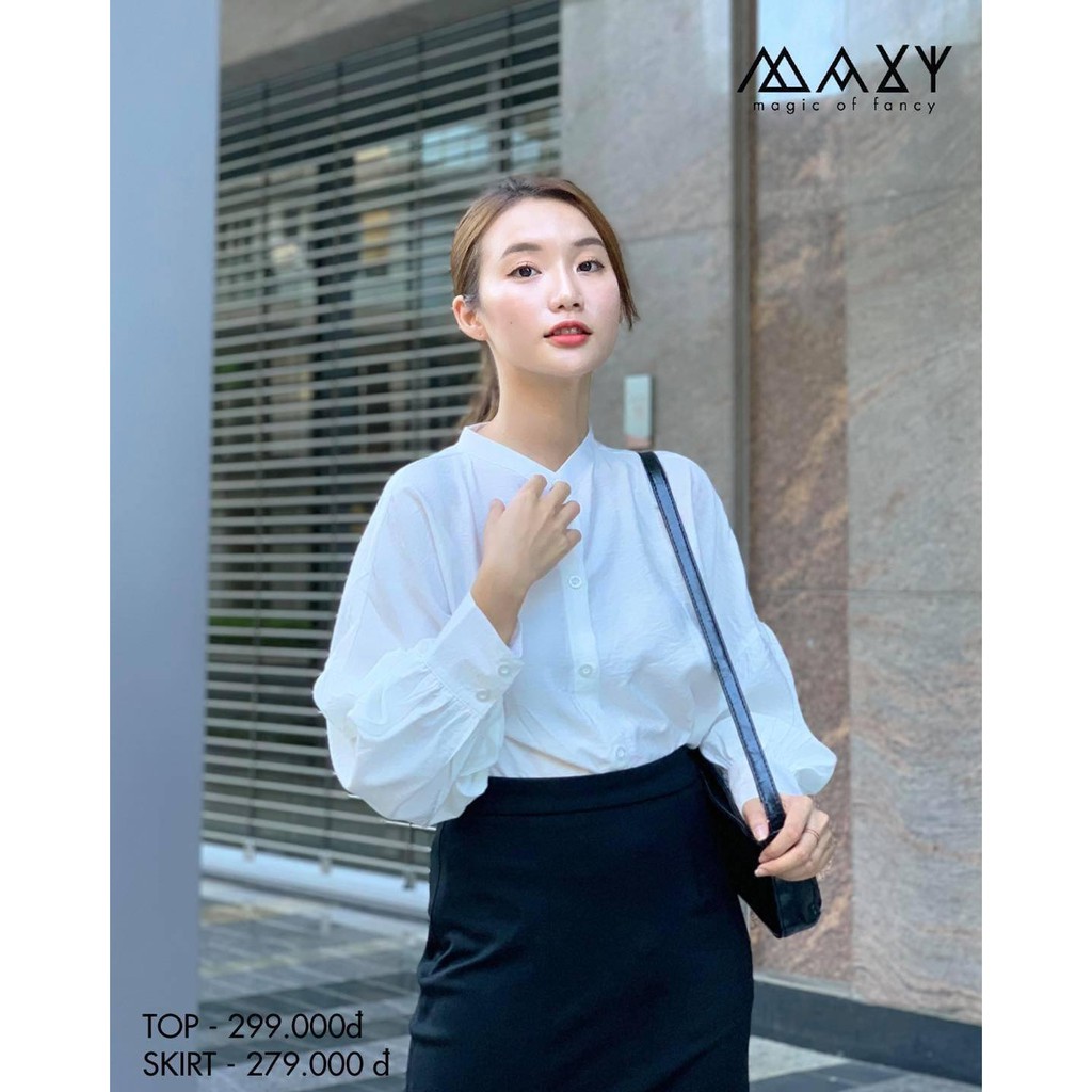 Áo sơ mi nữ tay bồng bềnh đáng yêu cổ trụ standneck shirt Maxy Workshop