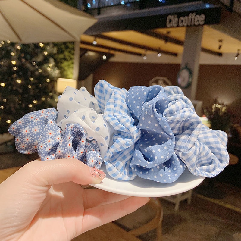 Dây buộc tóc chiffon co giãn màu in họa tiết phong cách Hàn Quốc cho nữ