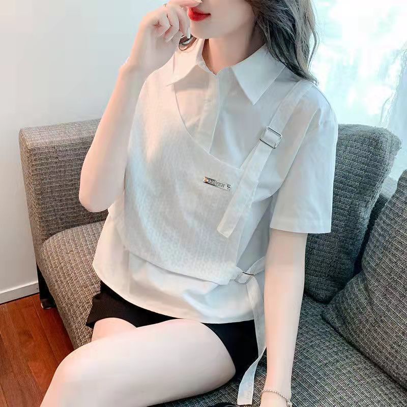 Áo sơ mi trắng giả 2 mảnh vải voan thiết kế trẻ trung khí chất cao cấp thời trang hè linh hoạt giải trí cho nữ