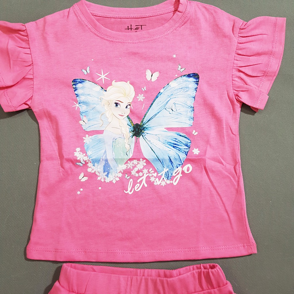 Bộ áo thun tay loe in công chúa elsa và váy quần điệu đà bé gái