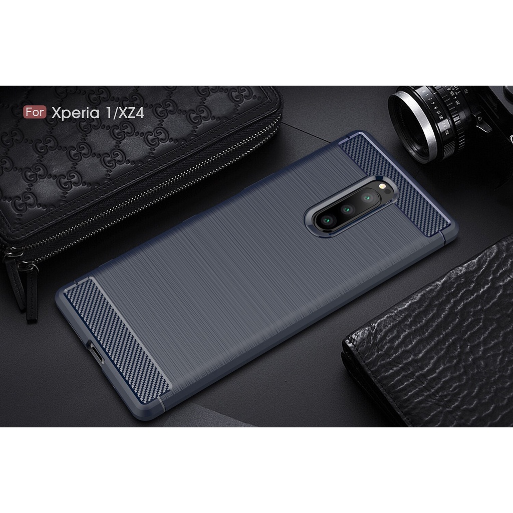 Ốp điện thoại TPU silicon mềm họa tiết sợi carbon cho Sony Xperia 1 Xperia 1 XZ4