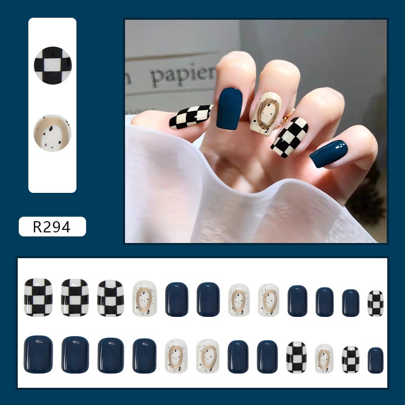 Set móng tay giả thời trang có thể tháo rời 24 miếng nhiều mẫu R+ kèm keo dán